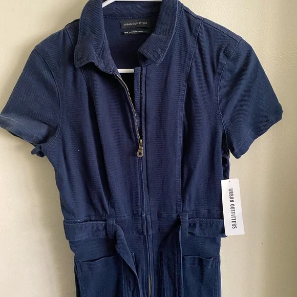 Urban Outfitters Corduroy Utility Jumpsuit with Drawstring Waist in Navy - Picture 2 of 6